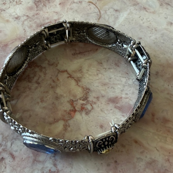 EUC~Woman’s Vintage Stretch Bracelet~Silver Plated Blue/Yellow Jeweled Bracelet - Picture 5 of 6